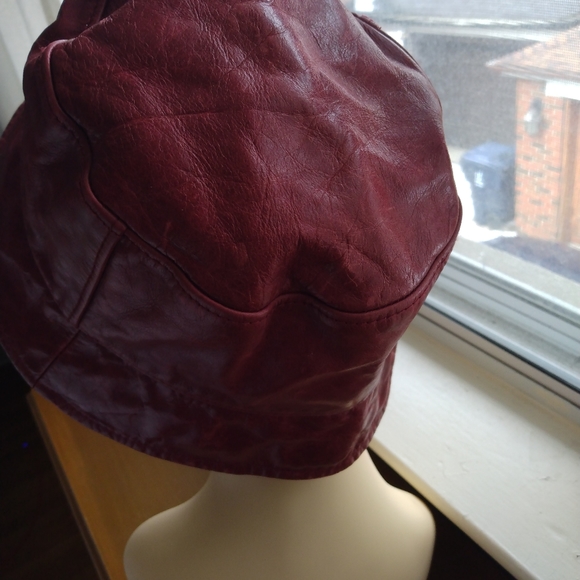 Redish / Brown Leather Bucket Hat with lining - Picture 4 of 5